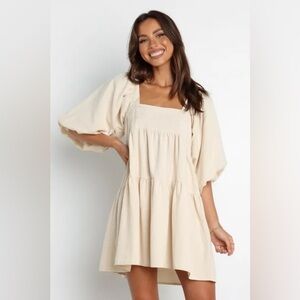 Revolve SNDYS Tan Poof Sleeve Mini Dress Large